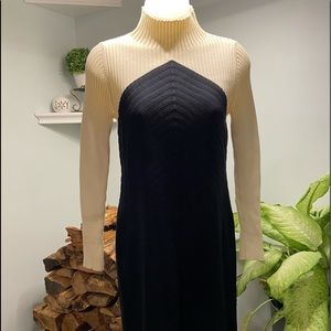 Ann Taylor Petite Cream and Black Ribbed Sweater Dress NWOT Size SP
